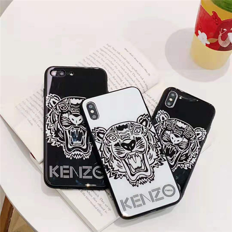 ケンゾー iphone x/xr/xs max/se2ケース kenzo 虎頭柄 TPU 強化ガラス 輝き 光沢デザイン ハードケース アイフォン8/7/6 plusカバー 薄型スマホケース