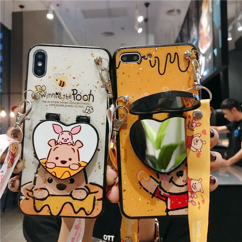 チェーン付き iPhone X/XS/XRケース メイク Winnie-the-Pooh 落下防止 アイフォン8/7/6カバー ファッション レディーズ