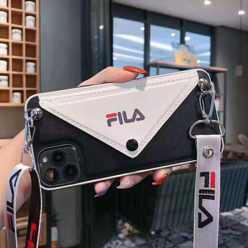 FILA  封筒型 韓国風 ストラップ付き レザー アイフォン x/xr/xs max/8/7 plusケース カード入れ ポケット付き ファッション レディース