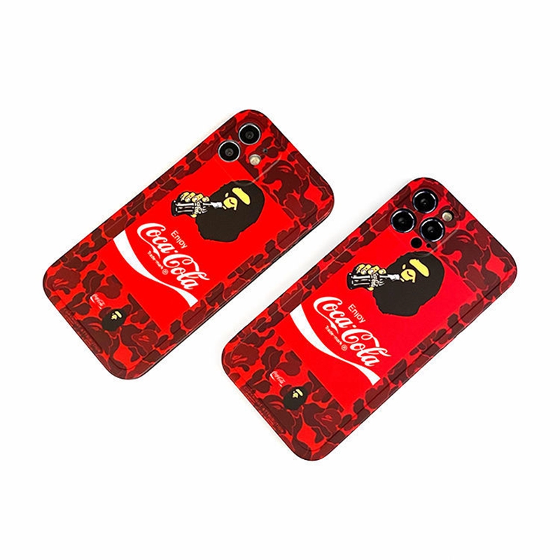 BAPE ベイシング スマホケース ブランド iphone 12 mini/12 pro max/11 pro max/se2スマホケース  コカ・コーラ Coca-Cola アイフォン12/12 pro/11/11 pro/x/xs/xr/8/7カバー 猿頭柄 AAPE