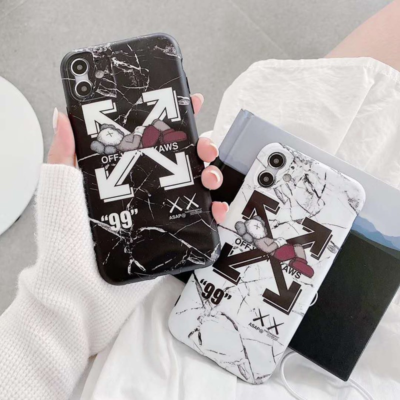 KAWS ブランド iphone 12/12 pro/11/xr/xs max/se2ケース Off-White 大理石 女性向け マーブル柄 セレブ愛用 オフホワイト