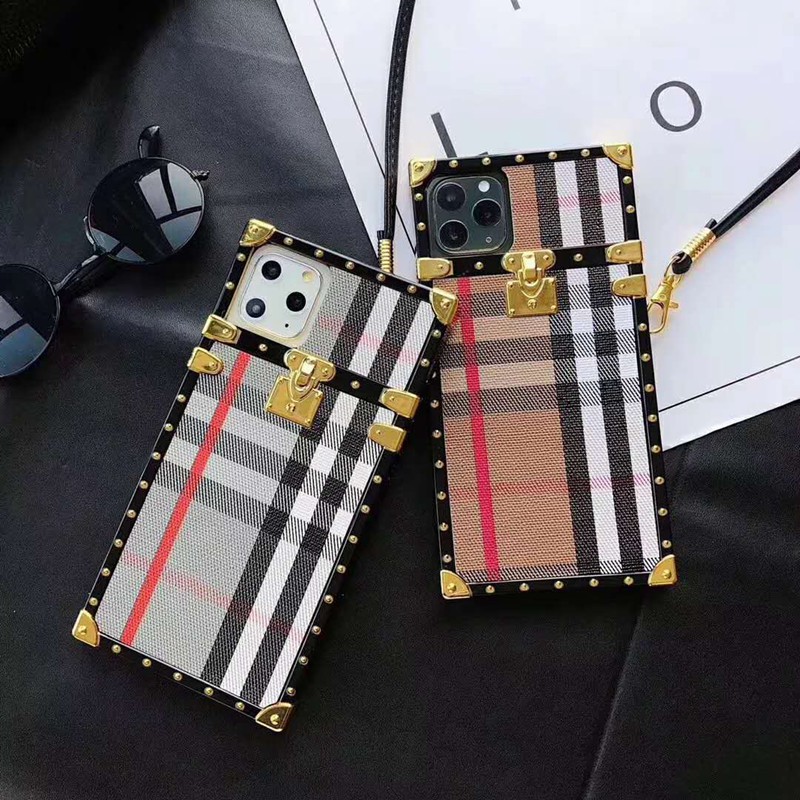 Burberryバーバリー ブランドiphone12mini/12pro max/12pro/11ケース ストラップ付 縞柄 フレーム 革製 斜め掛け 高級感 女性向け アイフォンx/xs/xr/8/7/se2ケース