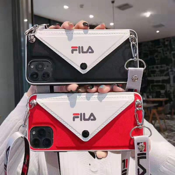 FILA ブランド iphone 12 pro/12 mini/12 pro max/11 pro/11 pro max/se2ケース 封筒型 フィラ 個性 Fila 韓国風 ストラップ付き レザー アイフォン 12/11/x/xr/xs max/8/7 plusケース カード入れ ポケット付き オシャレ ファッション レディース 