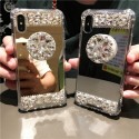 反射カガミ付 iphone 12/12 pro/12 mini/12 pro max/11/11 pro/11 pro max/se2ケース かわいい きらきら 花柄 ラインストーン飾り シリコンケース  芸能人愛用 耐衝撃 アイフォンx/xs/xr/8/7/6カバー レディーズ