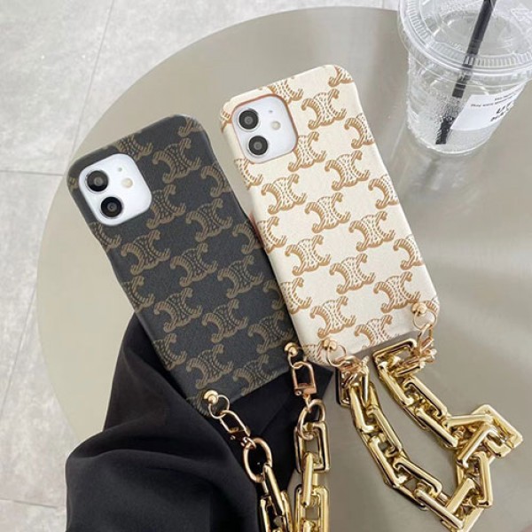 CELINE アイフォン13pro max/13pro/13スマホケース 経典柄 太いチェーン付き 落下防止 セリーヌ IPHONE12pro max/12pro/12保護カバー 軽量 放熱性よい iphone11pro max/11pro/11ソフトケース 高品質 おしゃれ メンズ レディース