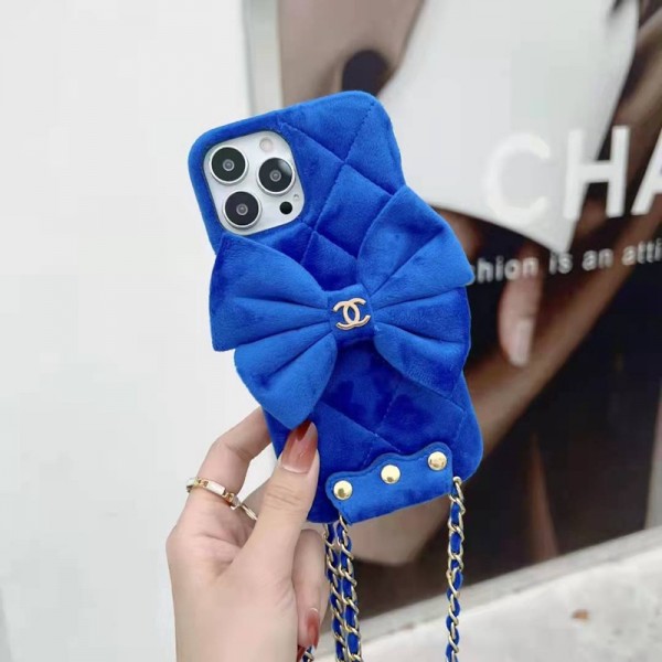 ブランド Chanel 気質IPHONE13pro max/13pro/13スマホケース かわいい 蝶結び付き シャネル アイフォン12pro/12pro max/12カバー 柔らかい ベルベット 耐衝撃 iphone11pro max/11pro/11ケース 取り外しチェーン付き パールリング付き 携帯便利 両方利用 レディース愛用