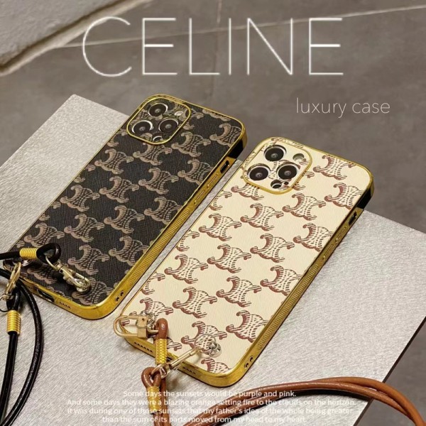 CELINE ブランド アイフォン14pro/14pro max/14plus/14ケース 取り外しストラップ セリーヌ iphone13pro/13pro maxスマホカバー メッキ加工 高級感 iPhone12pro/12pro max保護ケース 全面カバー IPHONE11pro max/11proカバー 衝撃吸収 おしゃれ 男女愛用