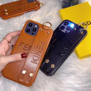 Fendi アイフォン14+/14Proスマホケース 落下防止 ベルト付き フェンディ iPhone14pro maxケースブランド オシャレ 手触り良い IPHONE14/13pro max/13proカバー 衝撃吸収 iphone11pro maxケース 革 逸品 メンズ レディース