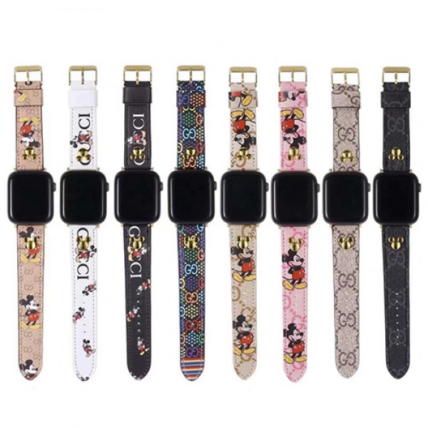 GUCCI ブランド アップルウォッチ 7/6 革ベルト 高級感 オシャレ 大人気 グッチコラボ Disney apple watch SE 交換ストラップ 高品質 面白い カワイイ 女の子 メンズ きつくない 通学 旅行 プレゼント