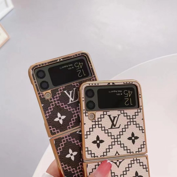 ブランド LV ギャラクシー Z Flip3スマホケース メッキフレーム ルイヴィトン Galaxy z fold3保護カバー 光沢感 格子柄 Samsung z fold2ケース 落下保護 おしゃれ 放熱性抜群 メンズ 女子