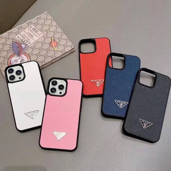 PRADA 純正レザー iPhone13pro/13pro max/13ケースブランド 傷防止 シンプル プラダ Galaxy s22/s21ultra/21+/20/s10カバー ブランドワッペン付き 高級感 アイフォン12pro/12pro max/12mini/12ケース 簡約 メンズ レディース