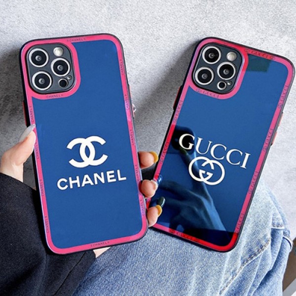 ブルー鏡面デザイン シャネル ブランド iphone 13/13Pro maxケース 強化ガラス 耐衝撃 gucci アイフォン13PRO/12promaxスマホカバー シンプル 高級感 かわいい Chanel IPhone 12pro/11pro/11Promaxケース メンズ 大人気 レディース