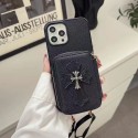 Chrome Hearts iPhone14/14+/14proケースブランド 純正レザー 黒色 クロムハーツ アイフォン14Pro maxスマホカバー キズ防止 背面ポーチ付き iPhone13pro/13ケース 肩や首に掛け iphone12pro max/12pro/11ケース 収納型 レディース