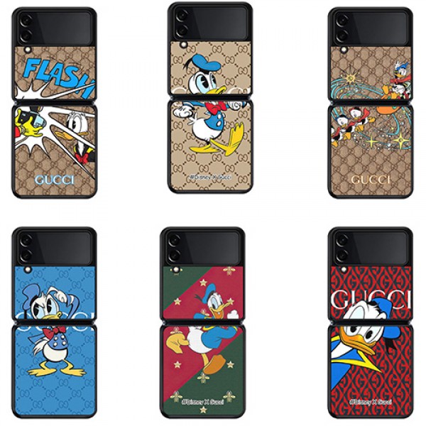 ハイブランド グッチ 可愛いドナルドダック柄GALAXY z flip3/zflipスマホケース面白い漫画柄レディース Disney＆gucci ギャラクシーZ Flip3折り畳み式 携帯カバー 耐衝撃  高品質 ファッション 大人気