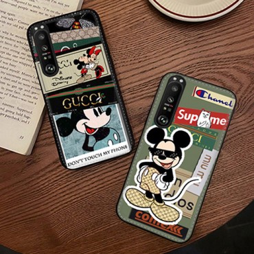 ブランド GUCCI＆Disney iPhone14promax/14plus/14pro/14ケース 個性デザイン XPERIA 5III/5II革ケース 高級感 タグ グッチ ミッキ xperia 1iv/10iv/1iiiフルカバー 耐久性 ファッション 流行り カワイイ漫画風