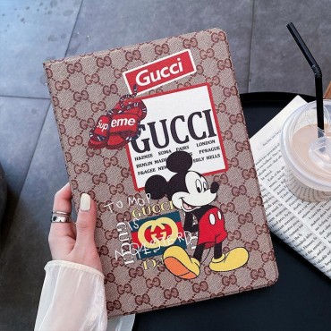 ブランド グッチ iPad 9/8/7世代ケース 手帳型 全面保護 gucci コラボ Disney アイパッドプロ12.9/11inch（2021/2020/2018）カバー かわいいミッキマウス 定番柄 ipad air 5/mini6 2022ケース 贅沢 おしゃれ IPAD PRO10.5/9.7inchカバー高品質 スタンド可 