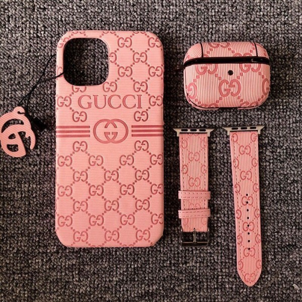 グッチ ブランド iPhone13pro max/13pro/13mini/13ケース 定番 エンボス柄 AIRPODS 3/proケース apple watch 交換 バンド 3点セット Gucci アイフォン12pro/12pro max/12mini/12カバー 耐衝撃 キズ防止 エアーポッズ1/2カバー iwatch レザーベルト 38/40/42/44mm