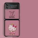 ピンク系 Samsung 折り畳み式 Galaxy z flip3 5Gスマホケースルイヴィトン 可愛い 少女感満点 ブランドLV＆ハローキティ ギャラクシーゼットフリップ3革カバー 高品質 オシャレ 耐衝撃 galaxy Z Flipケース 放熱性良い