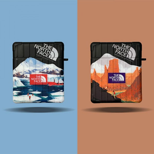 ブランドThe North Face 潮流 AirPods 3/pro 保護カバー 紛失なし AIRPODS PRO2ケース 雪山湖の挿絵 ザノースフェイスエアーポッズ1/2カバー高品質 おしゃれ ファッション 耐衝撃