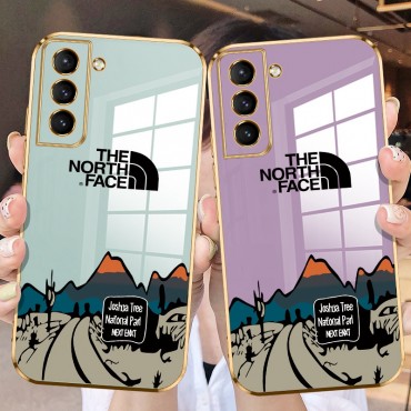 ザノースフェイス Galaxy s21ultraスマホケース 耐衝撃 フレーム メッキ加工 the north face ギャラクシーs21+カバー 薄型 放熱性よい ブランド galaxy s21ケース 指紋防止 スタイリッシュ 上品