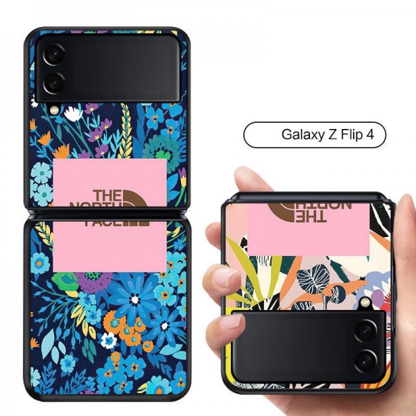 ブランド ザノースフェイス Galaxy Z Flip4スマホケース 軽量 薄型 THE NORTH FACE ギャラクシーｚflip3カバー 背面レザー 落下保護 Samsung z flipケース レトロ花柄 メンズ 明らか レディース