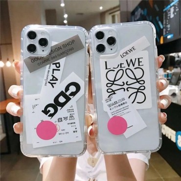 CDG ブランド iphone 12 pro/12 mini/12 pro max/11 pro/11 pro max/se2ケース 衝撃吸收 LOEWE タグ風 ロエベ クリアケース コムデギャルソン 取り外し Comme des Garçons 四角保護 huawei p40/mate40 女性愛用 アイフォン12/11/x/xs/xr/8/7/6カバー  レディース