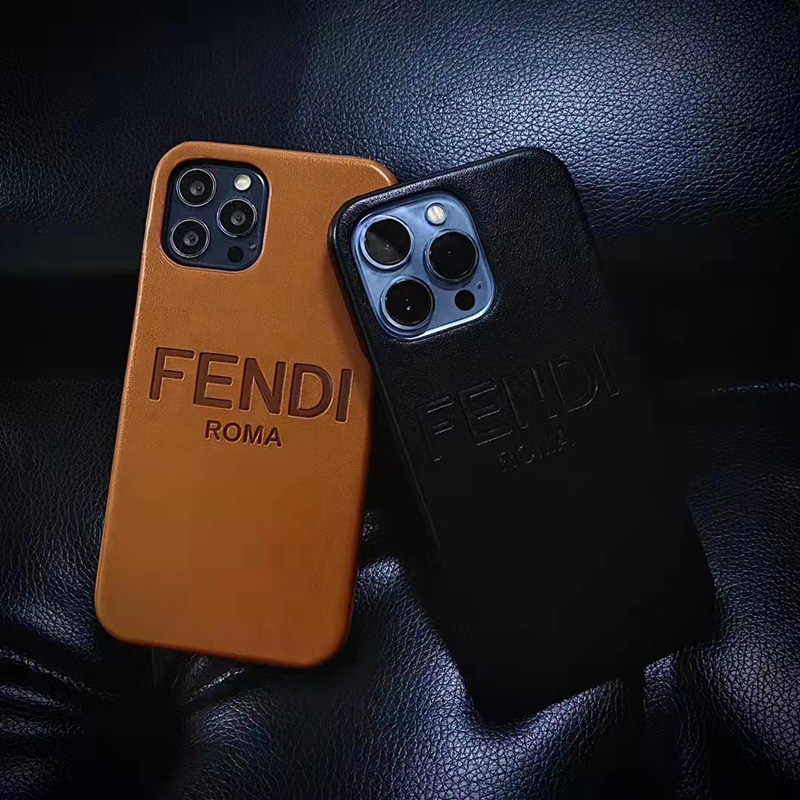 Fendi ブランド iphone13pro/13pro maxスマホケース 純正レザー ロゴ型押し