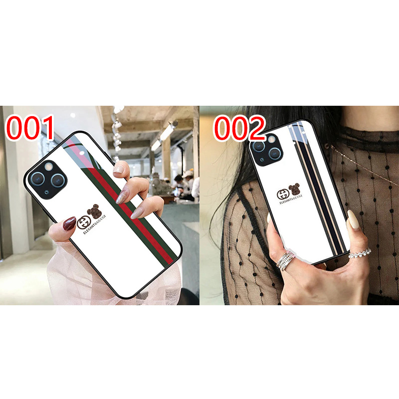 GUCCIブランドiphone13mini/13pro/13pro maxガラスカバー オシャレ ストライプ