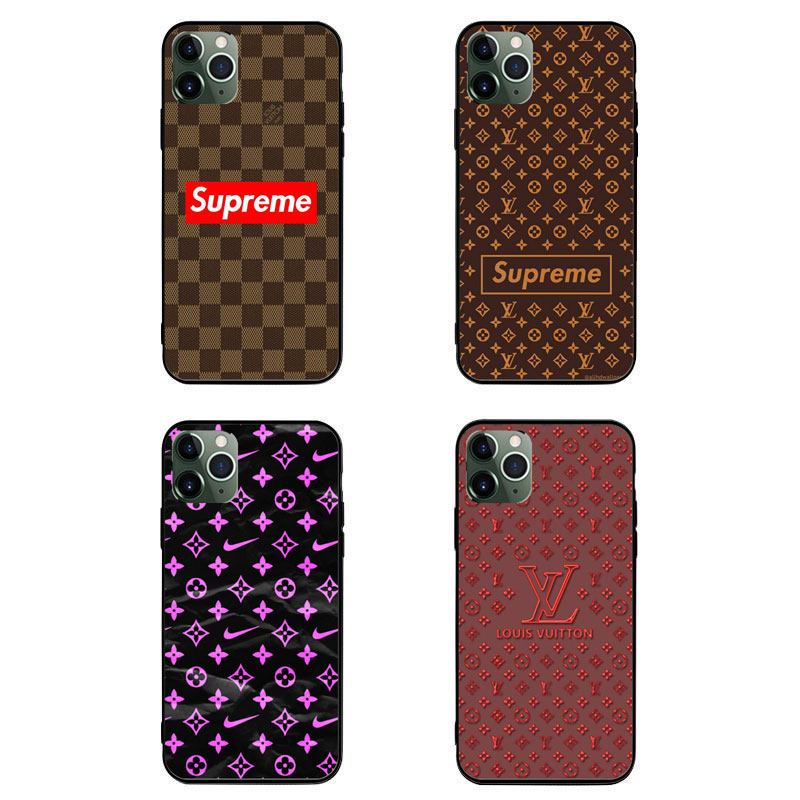 LV SUPREME コンボ ブランド オーダーメイド風 iphone 12mini/12pro max/11 pro maxケース ルイヴィトン モノグラム NIKE 背面ガラス ロゴ シュプリーム シンプル ジャケット型 手作りきらきら xperia 1 II/5ii/10ii ナイキ Galaxy S20/a51