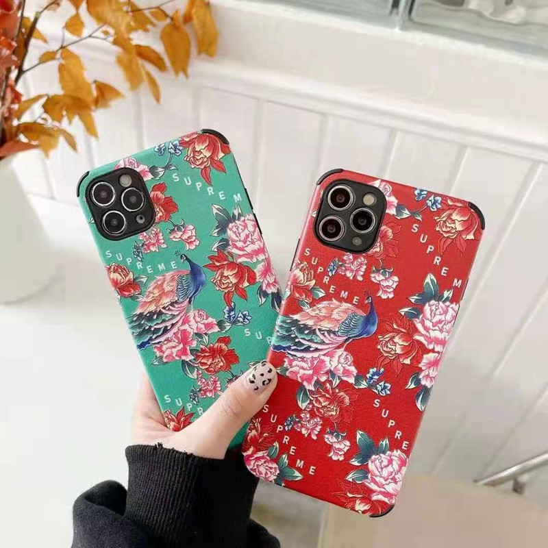 シュプリームSupremeブランドiphone12mini/12pro/12pro max/11ケース 個性 孔雀花 セレブ愛用 激安 耐衝撃 可愛い 女性愛用 アイフォンse2/x/xr/xs/8/7カバー