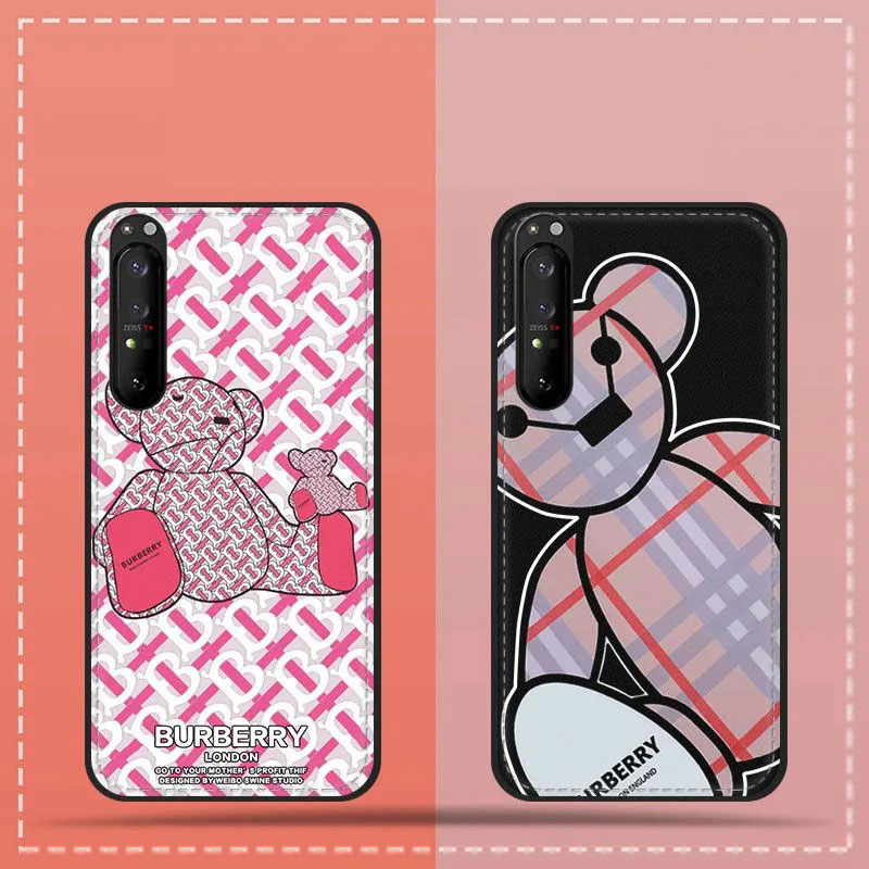 バーバリー iphone 12 mini/12 pro max/11 pro max/se2ケース レザー Burberry テディベア柄 Galaxy S21/S21+/S21 ultra/s20+/s20 ultra/s10/s9/s8/note20/note10/note9/note8ケース ステッチ ブランド風 xperia 1ii/10ii/5ii
